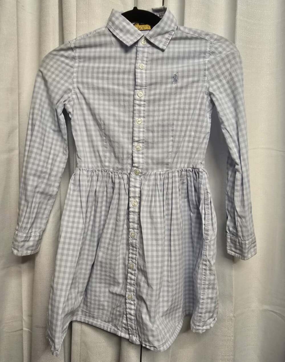Polo Ralph Lauren Girls Size 7 Blue White Check Shirt Dress Pockets Collared